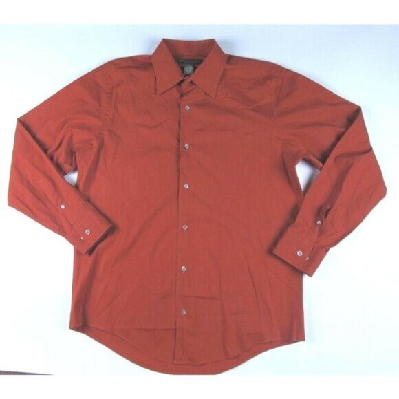 Banana Republic‎ Men Stretch Classic Red Orange Long Sleeve Button Up Shirt Sz L - Picture 1 of 2